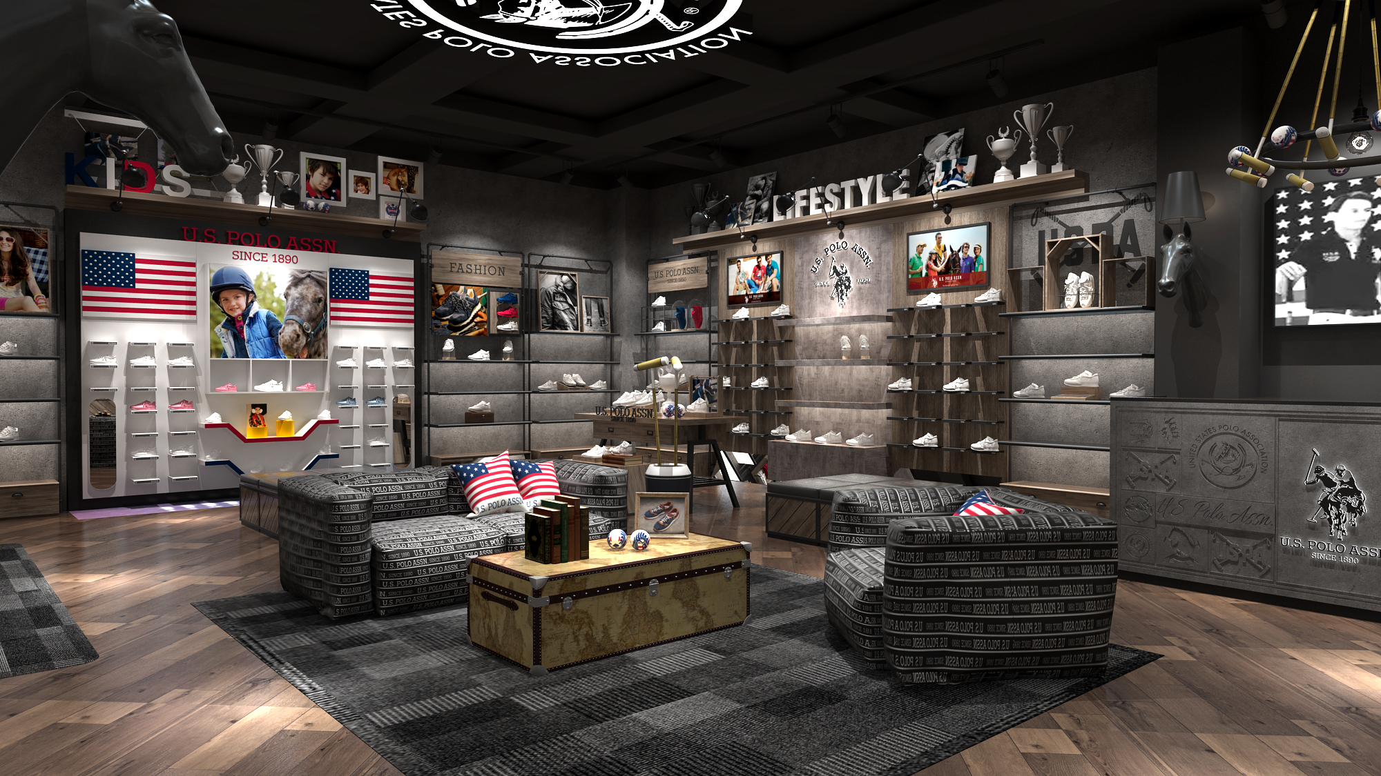 童裝展柜，童鞋展柜。